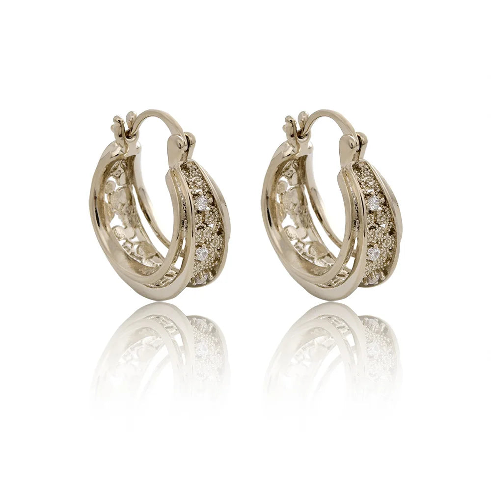 Trendy Coffee Gold Earrings Hollowed-out Circular Zircon Encrusted Ear Clips Fashionable Elegant Light Luxury Earrings Women