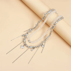 Fashion Beads Heart Shaped Tassel Necklaces for Girls Sweet Cute Elegant Jewellry for Women Ladies Accessories Double Layers