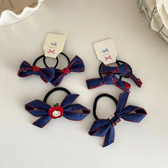 Cute Sweet Simple Denim High Elastic Scrunchies for Baby Girls Apple Fruits Bowknot for Kids Children Hair Accessories in Stock