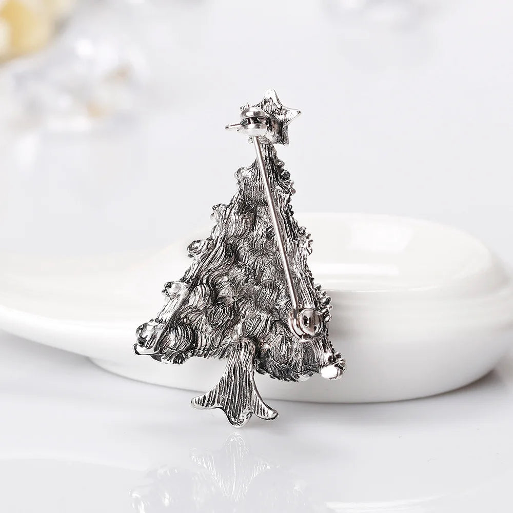 Fashion Glitter Sparkle Rhinestone Christmas Tree Trendy Brooches for Girls Sweet Elegant Dainty Glamorous Jewelry for Women