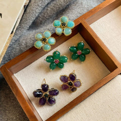 Women Vintage Elegant Flower Green Alloy Stud Earring Factory Price Bulk in Stock Jewelry for Female Daily Party Travelling Use