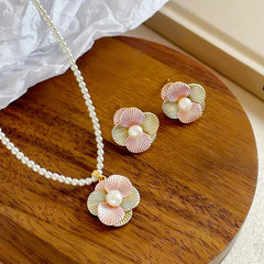 Fashion S925 Silver Flower Freshwater 18K Gold Plated Jewelry Sets for Girls Sweet Earrings Necklaces for Women Ladies Bulk