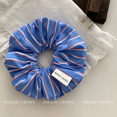Blue Plaid Large Ponytail Holder Thick Thin Hair Scrunchies Elegant Fashion in Stock Hair Ties Accessories for Female Women Use