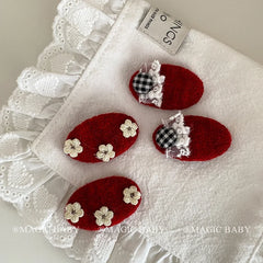 Fashion Cute Sweet Flowers Plaid Hair Clips for Baby Girls Lace Snap Clips Plush for Kids Children Hair Accessories in Stock