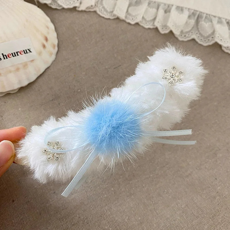 Fashion Snow Flake Fluffy Hair Clips for Girls Ribbon Bowknot Banana Clips for Women Ladies Hair Accessories Chinese Supplier