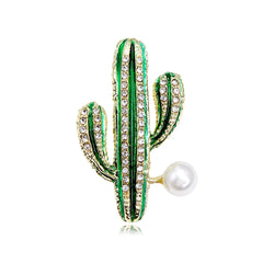 Fashion Glitter Imitation Pearl Cactus Brooches for Girls Trendy Stylish Plants Jewelry for Women Ladies Accessories Wholesale