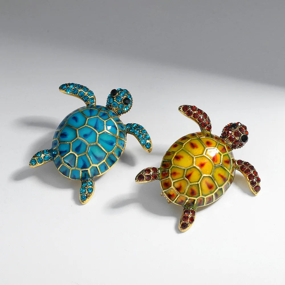 Fashion Trendy Glitter Tortoise Animals Brooches for Girls Sweet Stylish Pins Jewelry for Women Ladies Accessories Wholesale