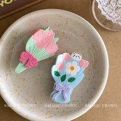 Hot Sale Tulip Acetate Flower Shape Bowknot Hair Claws Fashion Sweet Decorative Hair Clips Accessories for Travelling Beach Use