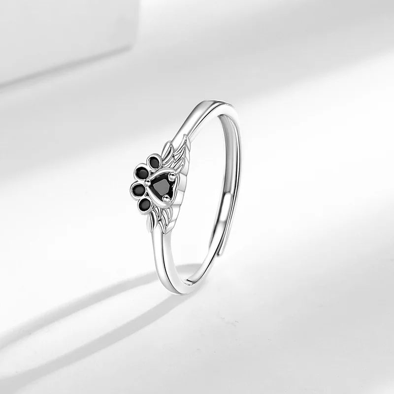 Cute Black Paw Rings Korean Style Personalized Opening Adjustable Small Animal Ring Women Fashion Dainty Accessories Wholesale