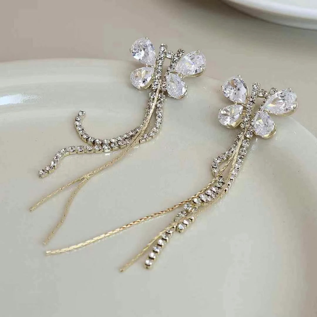 Female Tassel Shape Butterfly Decorative Drop Earring Luxurious Fashion Glamorous Trendy Wholesale Jewelry Accessories for Daily