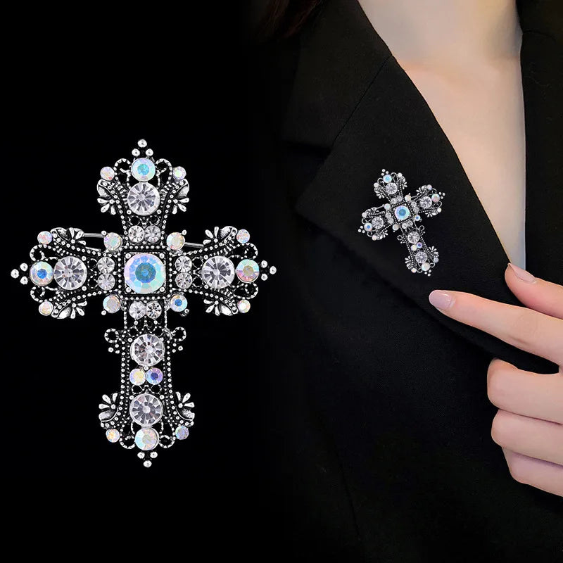 Fashion Cross Vintage Retro Elegant Brooches for Girls Graceful Pins Jewelry for Women Ladies Accessories Wholesale New Design