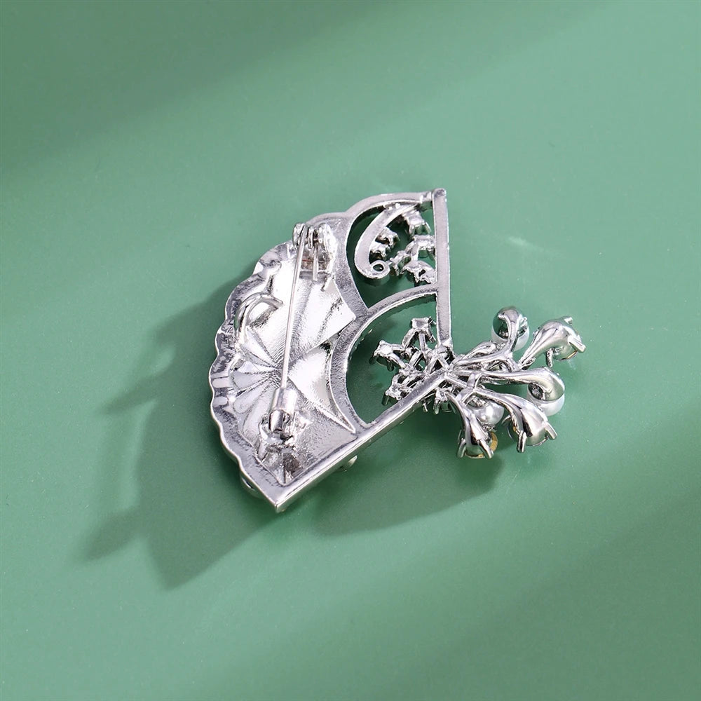 Fashion Fan Vintage Chinese Style Glitter Brooches for Girls Sweet Elegant Pins Jewelry for Women Ladies Accessories Wholesale
