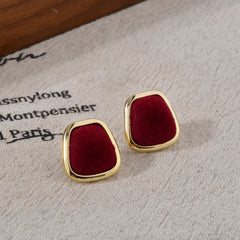 Women's Fashionable Flocking Earrings Studs Irregular Square S925 Silver Needle Retro Elegant High-end Ear Accessories Winter