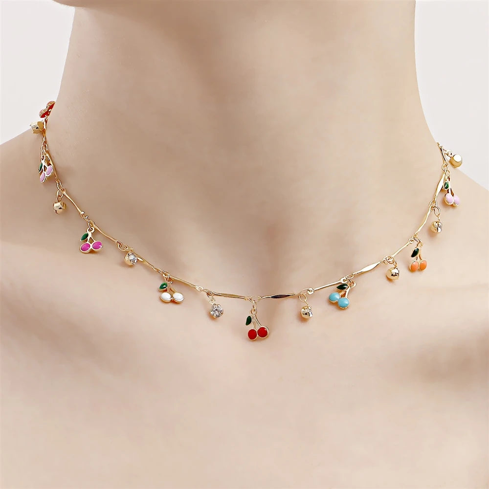 Fashion Simple Elegant Cherry Sweet Necklaces for Girls Kawaii Trendy Jewelry for Women Ladies Teenager Accessories Daily