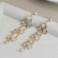 Ladies Wheat Spike-shaped Mental Tassel Decorative Medium Drop Earring Fashion Chic Glitter Sequined Bulk Jewelry Accessories