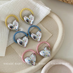 Kids Blue Pink Ponytail Holder Heart Dots Scrunchies Chic Fashion Cute Wholesale in Stock Hair Ties Accessory for Children Daily