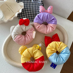 Hot Sale Color Blocked Bowknot Cartoon Large Hair Ties Sweet Cute Ponytail Holder Scrunchies in Stock Accessories for Girls Kids