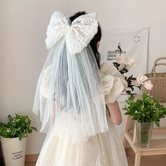 Solid Color Exaggerated Bowknot Tulle Hair Clips for Baby Girls Elegant Sweet Alligators for Kids Child Hair Accessories