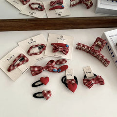Girls Red Irregular Shape Fashion Minimalistic Heart Bowknot Snap Clips Hair Claw Clips Scrunchies Accessories Sets for Children