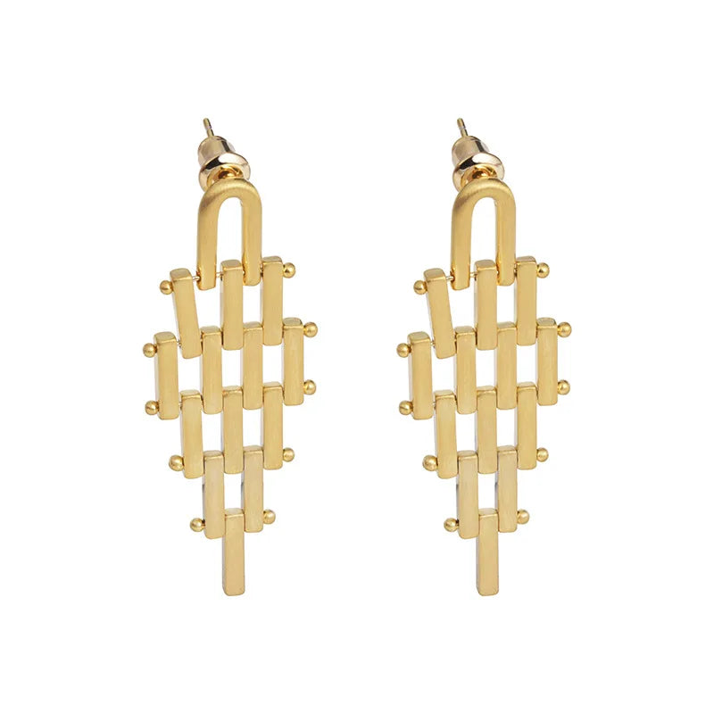 Retro Long Geometric Chain Earrings Light Luxury High-end Statement Design European American Style Trendy Ear Accessories Bulk
