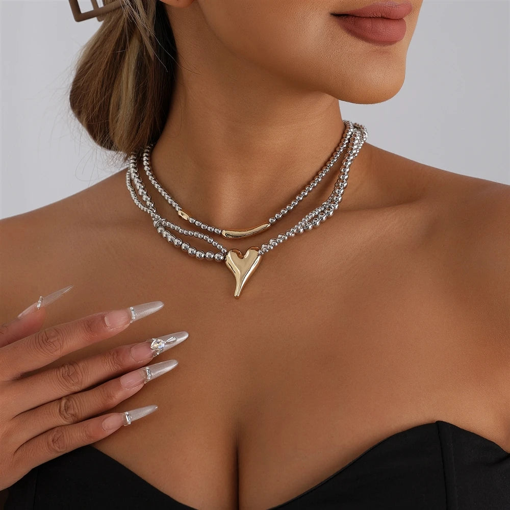 Fashion Heart Shaped Layered Wearing Sweet Spicy Necklaces for Girls Trendy Stylish Jewelry for Women Ladies Accessories Chic