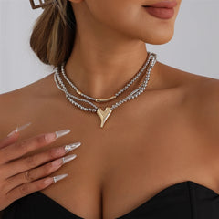 Fashion Heart Shaped Layered Wearing Sweet Spicy Necklaces for Girls Trendy Stylish Jewelry for Women Ladies Accessories Chic