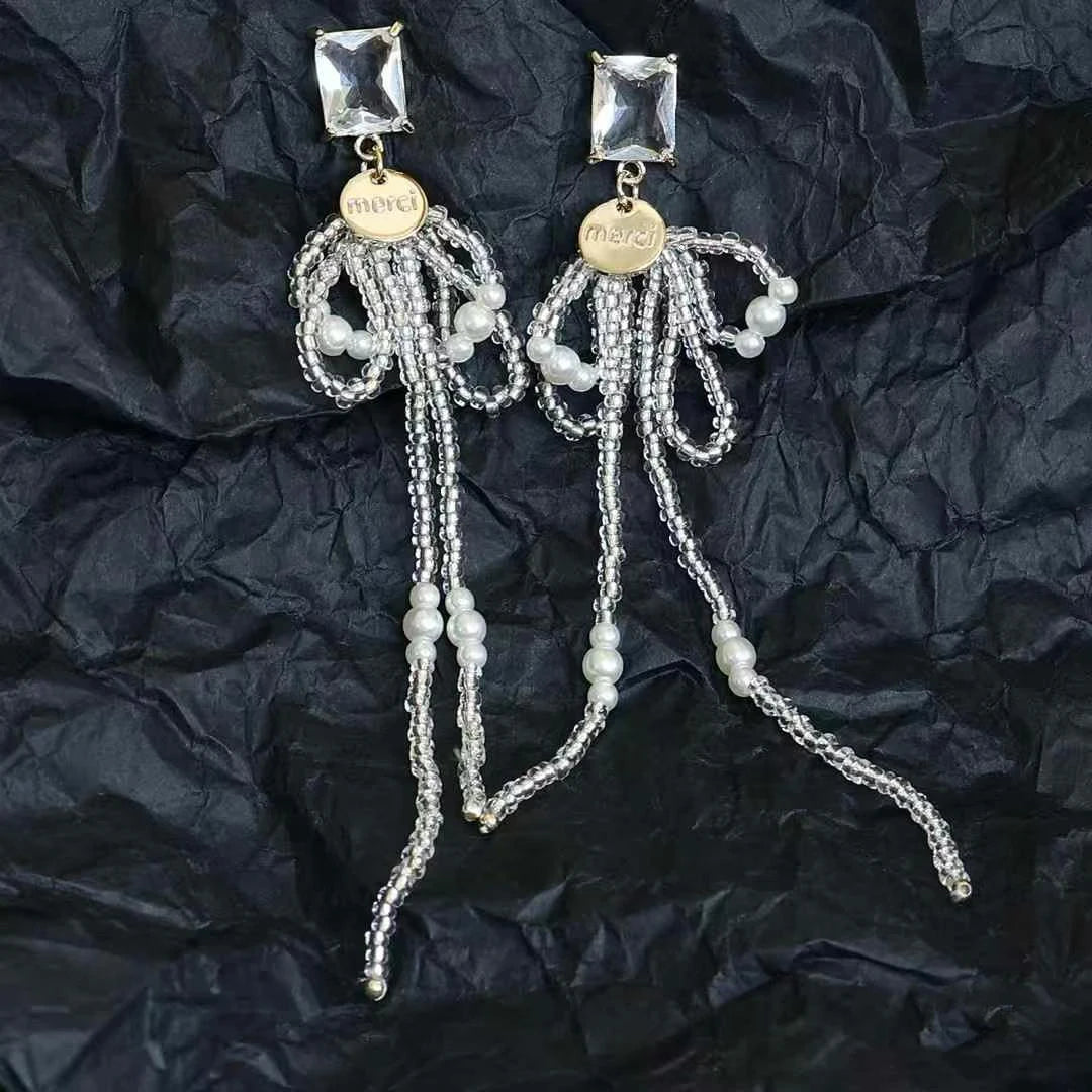 Luxury Refined Dainty Elegant Drop Earrings for Girs Sweet Bowknot Elegant Jewelry Imitation Pearl for Women Ladies Accessories