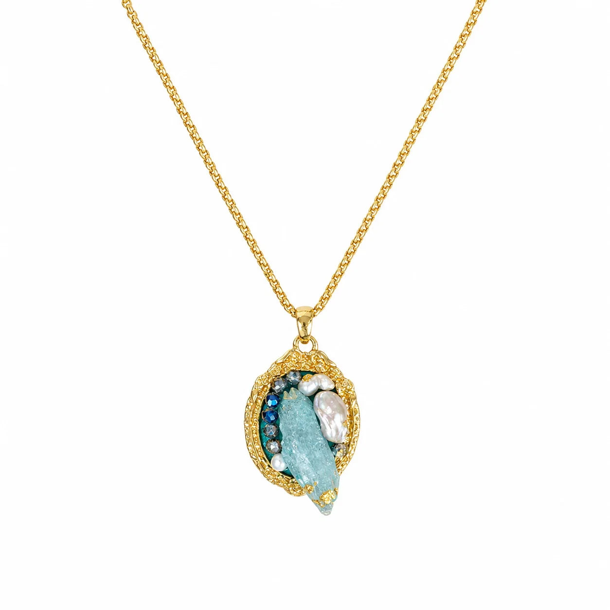 Fashion Copper 18K Gold Jewelry Sets for Girls Earrings Necklaces Aquamarine Crystal for Women Ladies Wholesale Bulk Luxury