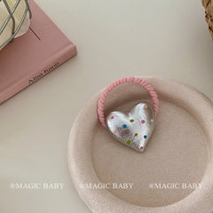 Kids Blue Pink Ponytail Holder Heart Dots Scrunchies Chic Fashion Cute Wholesale in Stock Hair Ties Accessory for Children Daily