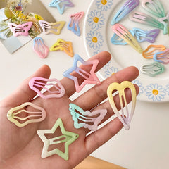 Colorful Candy Color Cute Hair Clips for Girls Kids Sweet Heart Star Shaped Butterfly Snap Clips for Women Hair Accessories