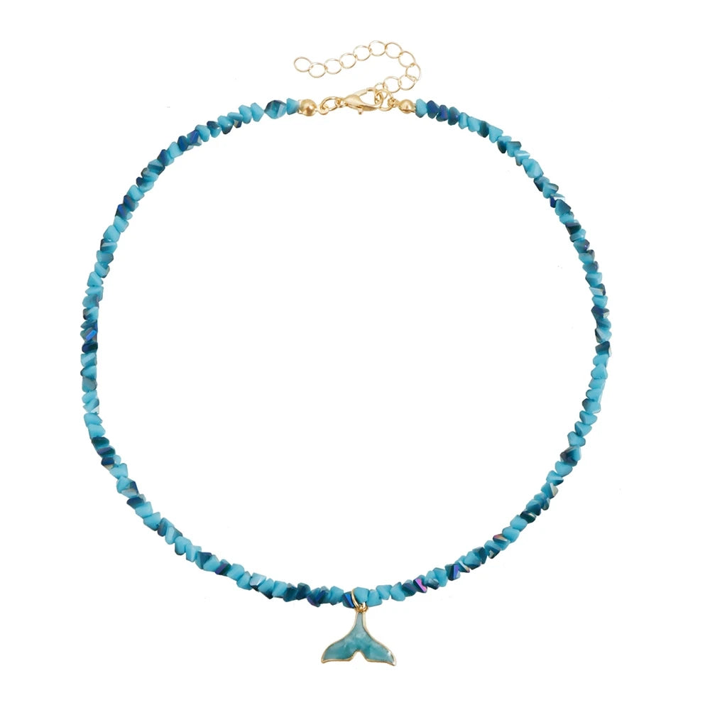 Fashionable Blue Drip-Glazed Dolphin Necklaces for Girls Sweet Elegant Beads Kawaii Jewelry for Women Ladies Accessories Chic