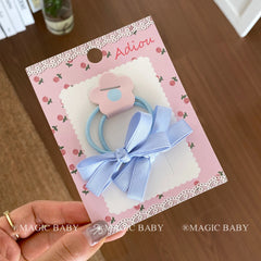 Sweet Cute Solid Color Bowknot Scrunchie for Girls Fashion Kawaii Simple Hair Ties for Kids Children Hair Accessories in Stock
