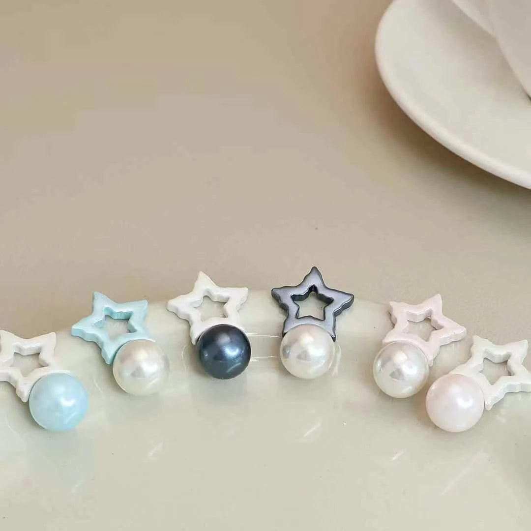 Girly Aesthetic Star Imitation Pearl Shape Small Drop Earring Elegant Sweet Fashion Affordable Bulk Office Jewelry Accessories