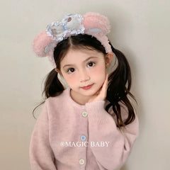 Cute Sweet Fashion Bear Ear Bowknot Fluffy Hair Band for Baby Girls Kawaii Animals Head Band for Kids Children Hair Accessories