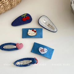 Simple Sweet Cute Denim Kitty Heart shaped Hair Clips for Baby Girls Fashion Haarspange for Kids Children Hair Accessories