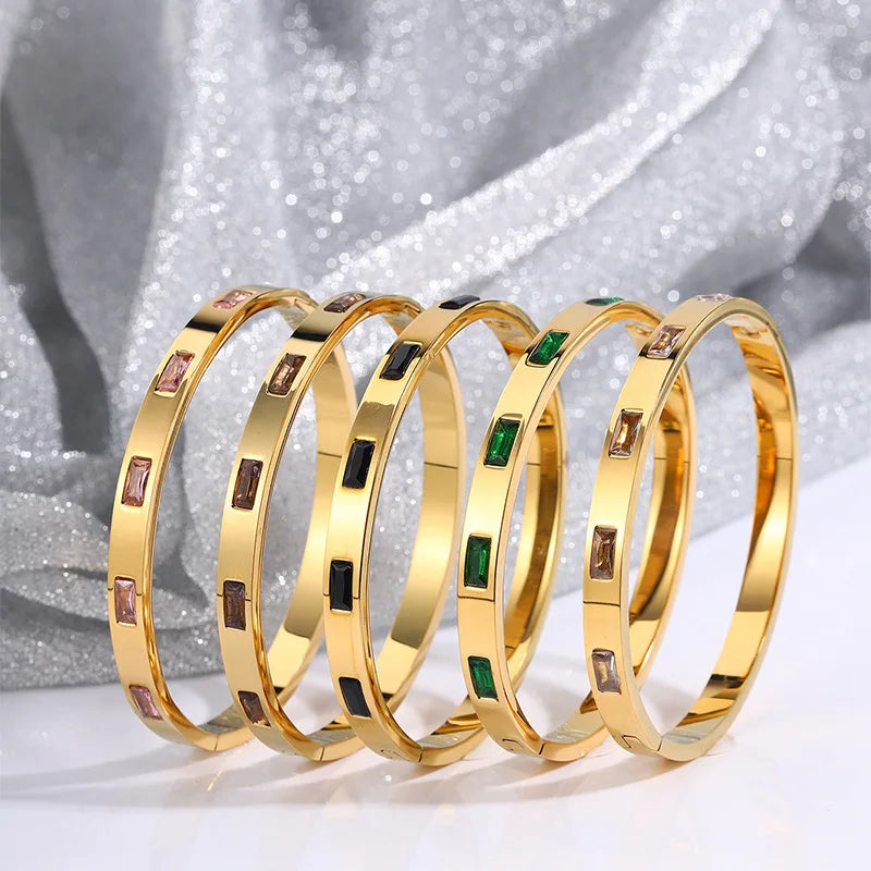 Titanium Steel Bangles Colorful Square Zircon High-end Light Luxury Bracelet Fashionable Non-fading Women's Jewelry Accessories