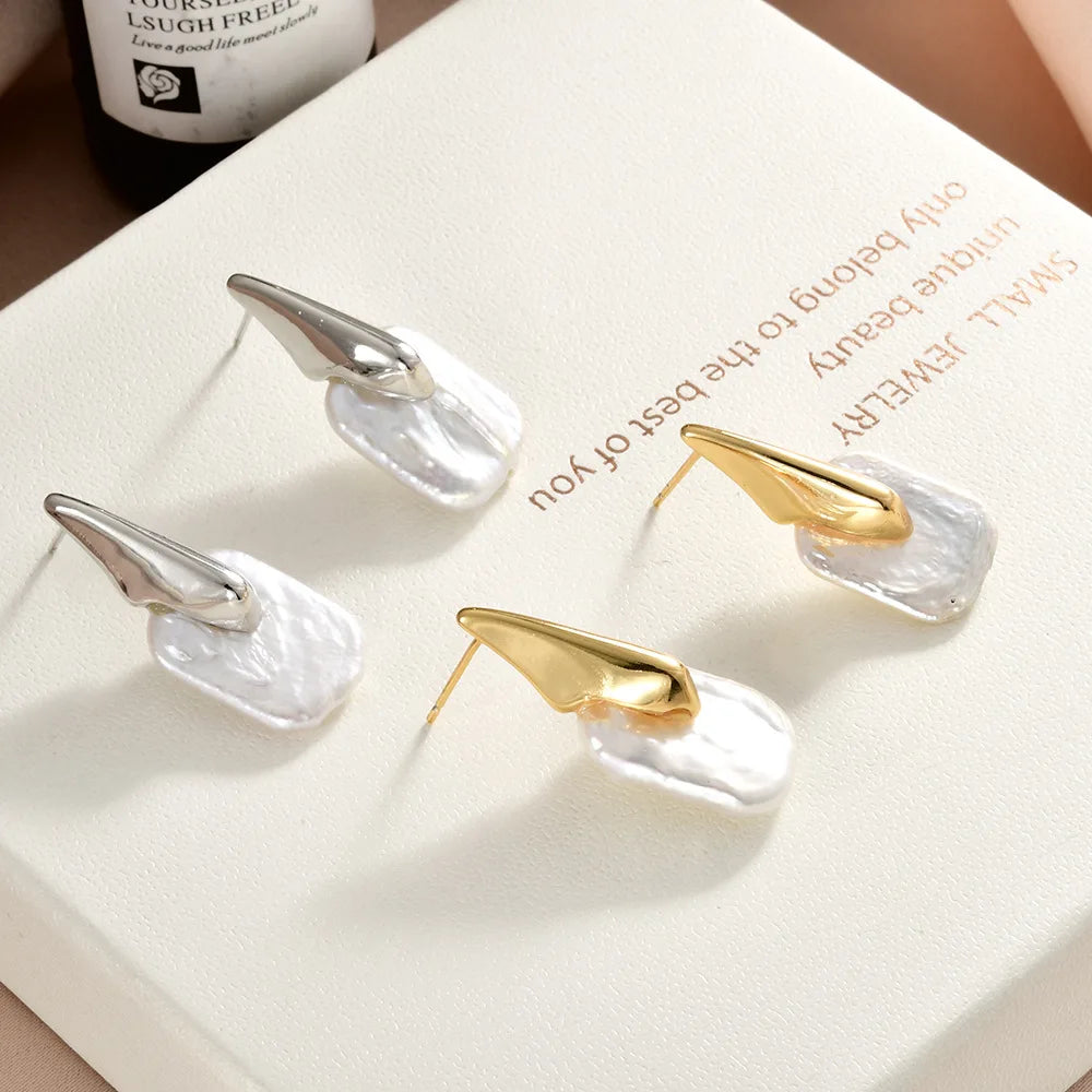 French Style Trendy Earrings Women Irregular Baroque Pearl Shell Earrings Luxurious Elegant High-end Ear Studs Accessories New