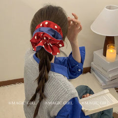 Women Red Blue Bowknot Dots Large Hair Claw Clips Scrunchies Fashion Elegant in Stock Female Daily Hairpins Ties Accessories