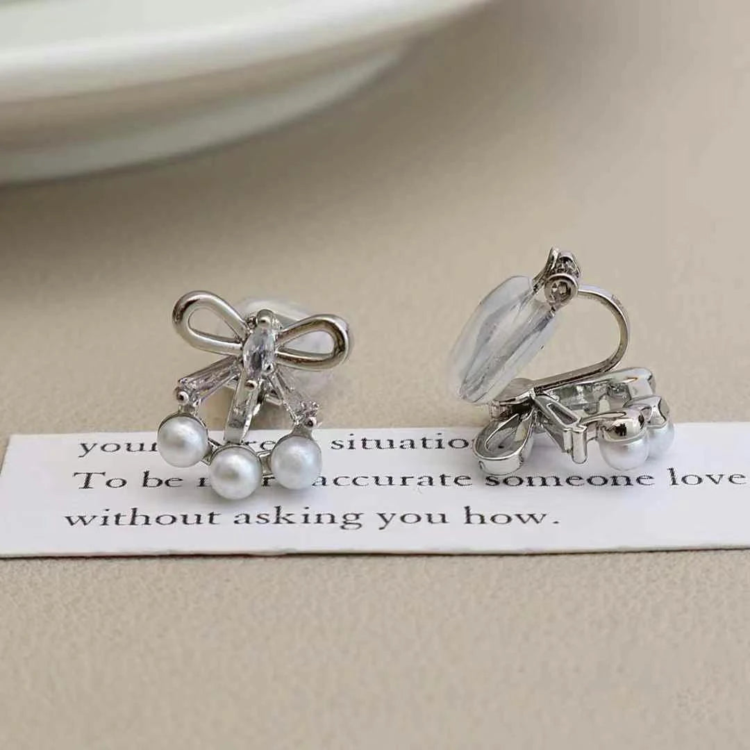 Women Bow Imitation Pearl Decorative Mini Clip-on Earring Charms Trendy Fashion Dainty Wholesale Jewelry Accessories for Daily