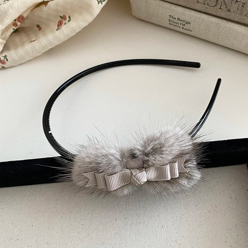 Fashion Bowknot Fluffy Bowknot Head Band for Girls Sweet Cute Hair Band for Women Ladies Hair Accessories in Stock Wholesale