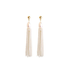 Baroque Retro Pearl Long-chain Fringed Stud Earrings Tassel Sweet Elegant Ear Stud Stylish High-end Earrings Jewelry for Women