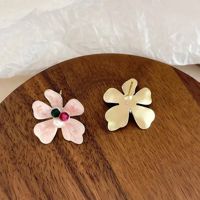 Fashion Vintage Flower Copper 18K Gold Plated S925 Silver Freshwater Pearl Drop Earrings for Girls Jewelry for Women Ladies