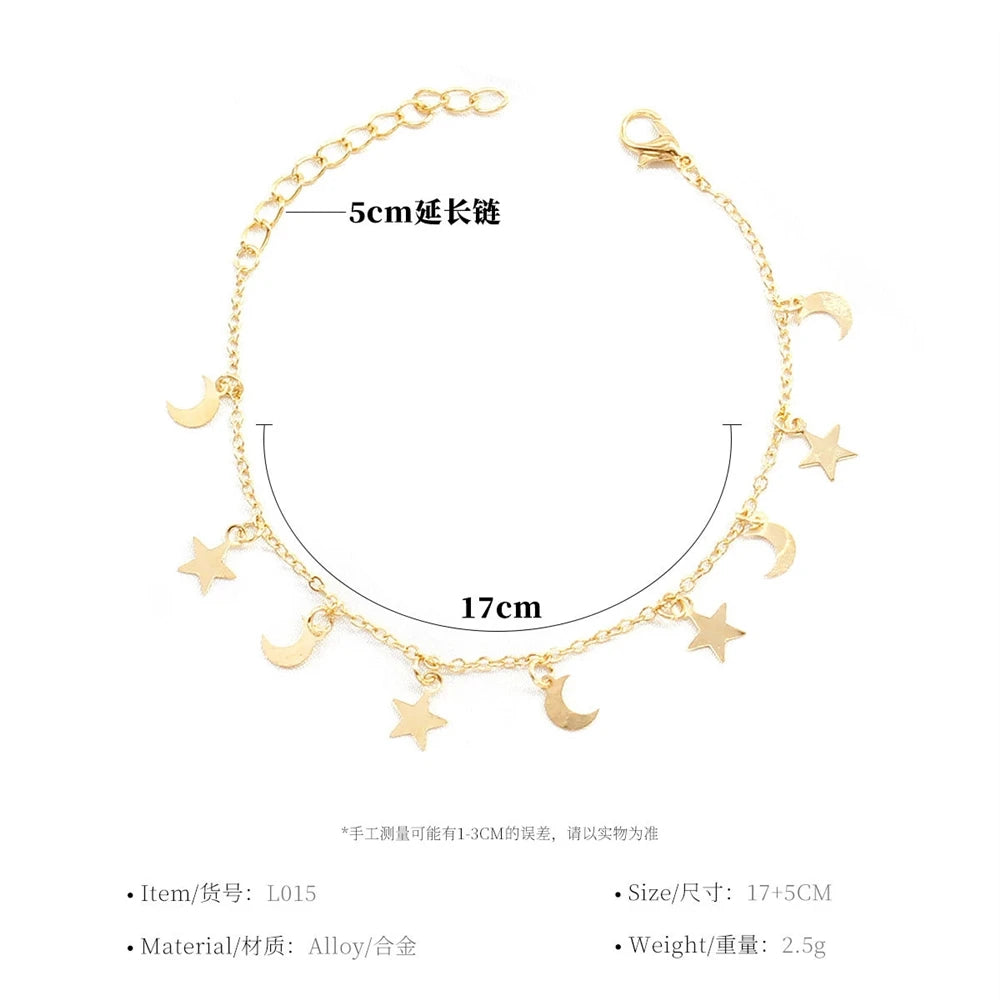 Fashion Star Moon Simple Minimalistic Sweet Bracelets for Girls Trendy Stylish Glamorous Jewelry for Women Ladies Accessories