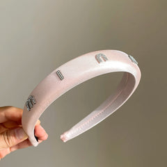 Hot Sale Pink Solid Color Letter Rhinestone Headbands Trendy Graceful Customized in Stock Hairbands Accessories for Women Daily
