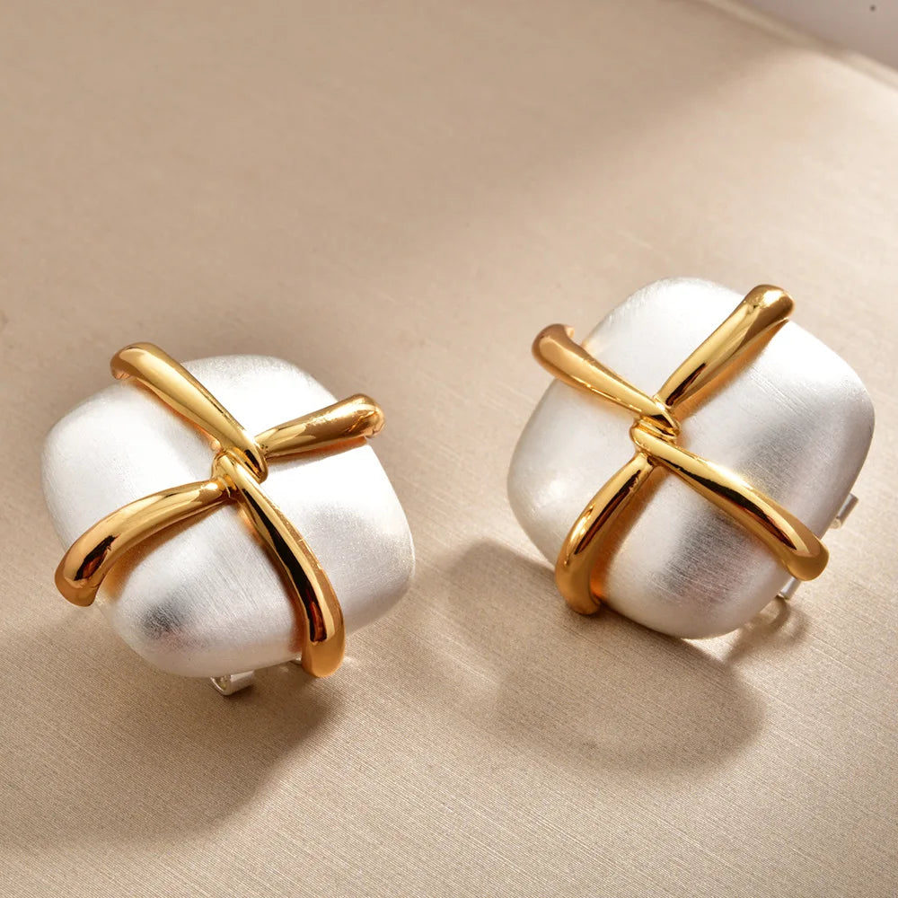 Gold And Silver Geometric Square Stud Earrings For Women Vintage Cross Design Statement Metal Earrings Fashion Jewelry Wholesale