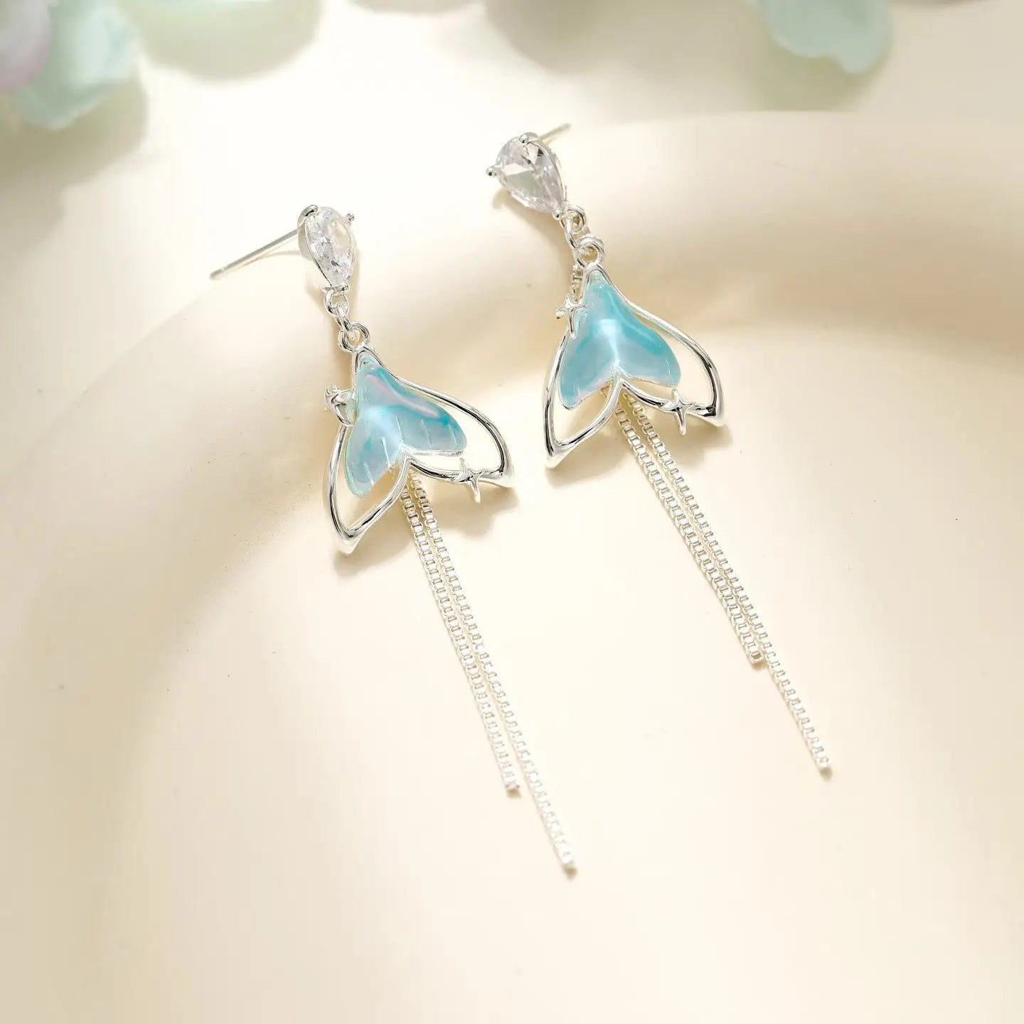 Fashion Ocean Tassels Glitter Floral Drop Earrings for Girls Elegant Rhinestone Jewelry for Women Ladies Accessories Wholesale
