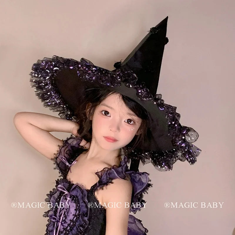 Halloween Witch Hat for Kids Butterfly Skull Spooky Cute Children Costume Party Headwear Trick or Treat Magic Witchcraft Gift
