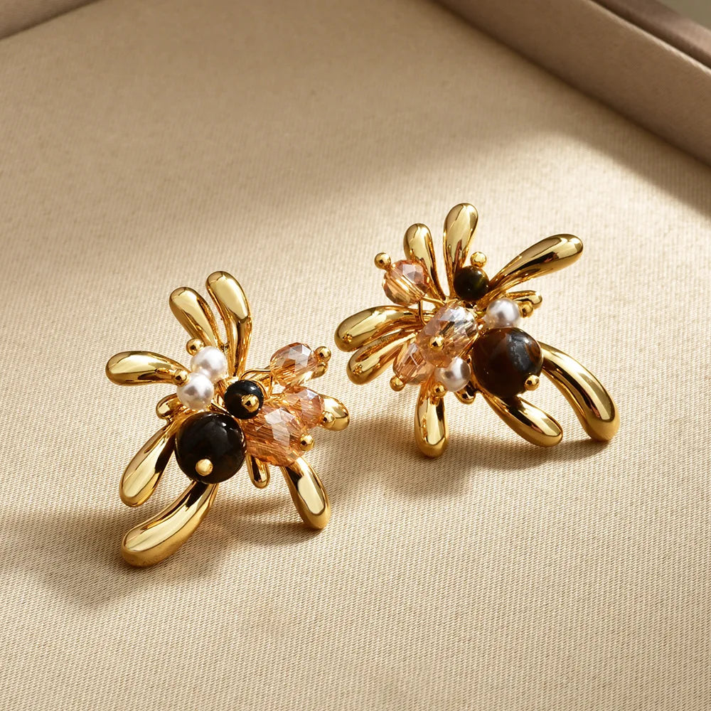 2025 New Fashion Golden Earrings Women's Light Luxury High-end Elegant Earrings Stud Super Fairy Personality Vintage Earrings