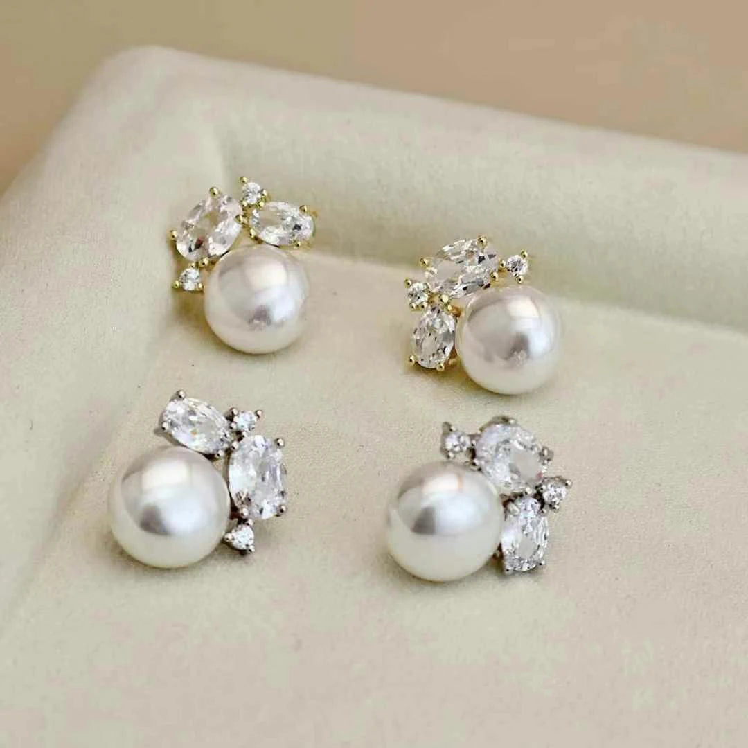 Elegant Imitation Pearl Graceful Stud Earrings for Girls Simple Glitter Luxury Jewellry for Women Ladies Accessories Art Deco