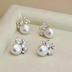 Elegant Imitation Pearl Graceful Stud Earrings for Girls Simple Glitter Luxury Jewellry for Women Ladies Accessories Art Deco
